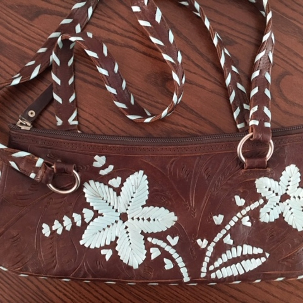 Small Hand-Tooled & Embroidered Leather Should Bag